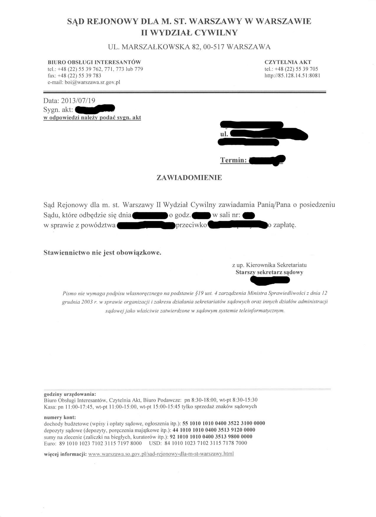 Zawiadomienie.