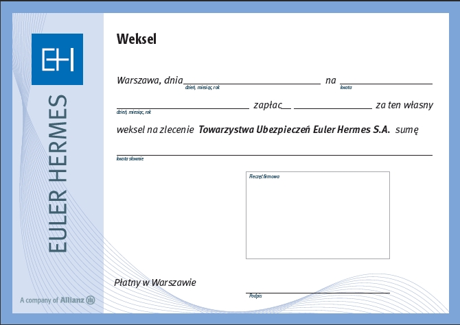weksel in blanco stosowany przez towarzystwo ubezpieczeniowe Euler Hermes