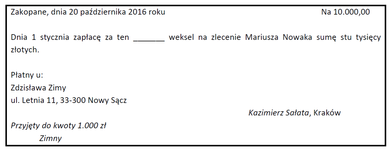 Jaki weksel? Czy ważny? Jakie dodatkowe klauzule?